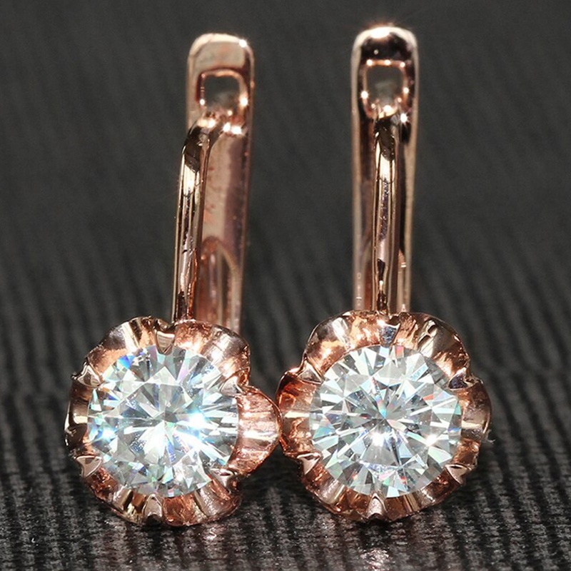 Anting Hoop Bentuk Bunga Warna Rose Gold Aksen Cubic Zirconia Untuk Wanita