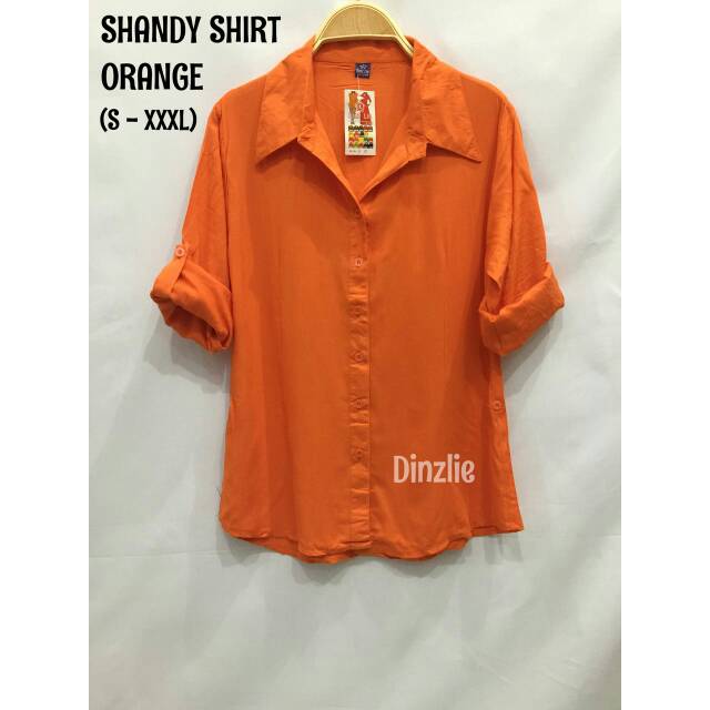 KEMEJA WANITA SHANDY SHIRT RAYON POLOS WARNA ORANGE