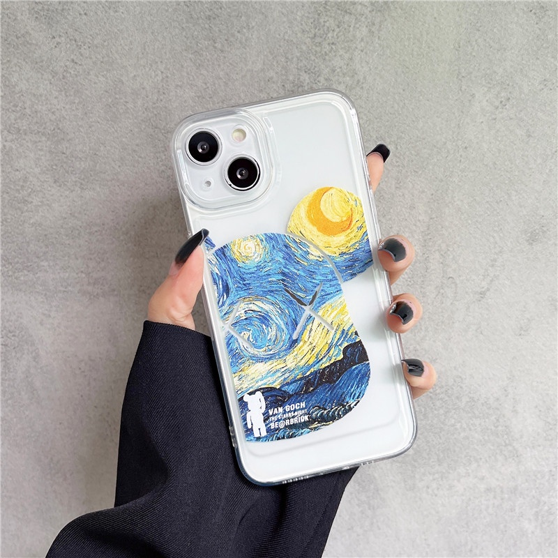 Case Transparan Motif Lukisan Cat Minyak Beruang Terkenal Untuk iPhone 13 13 Pro Max 12 Pro Max 11 X Xr Xs Max Xr 7 8 Plus