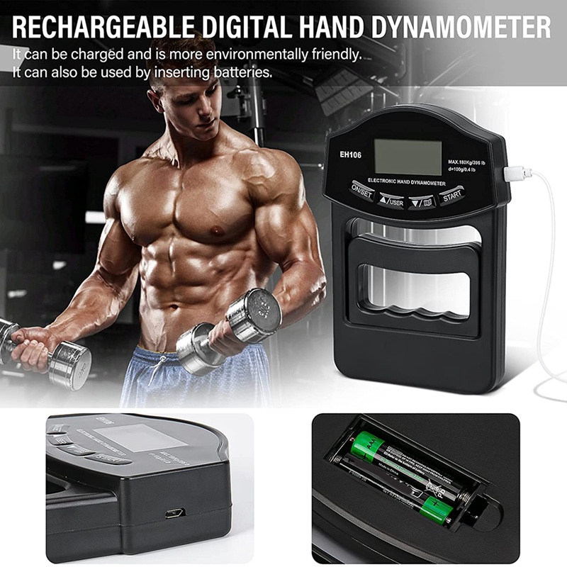 Grip Strength Tester, 396Lbs/180Kg Digital Hand Dynamometer Grip Strength Meter USB LCD Screen Hand Grip Dynamometer