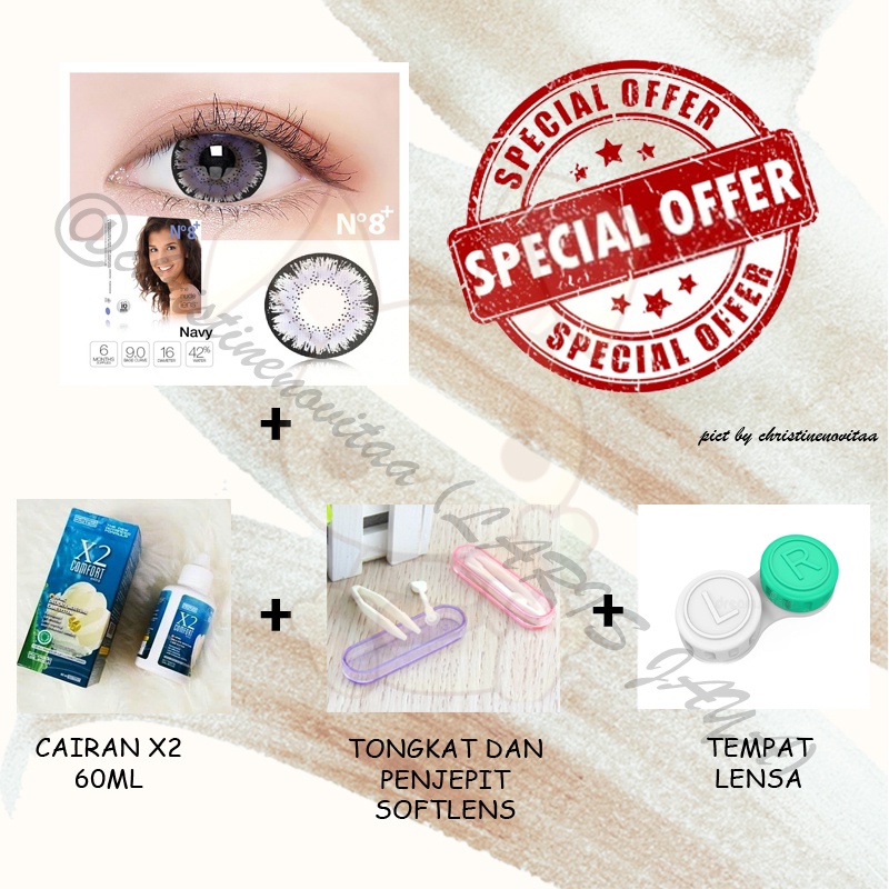 Paket Hemat Softlens X2 Ice Nude N8+ 16mm + Cairan X2 60 ml + Penjepit/pinset softlens