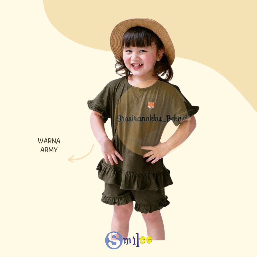 Setelan Anak Kaos Smilee Mamao Hijau Army Size 1-5Thn