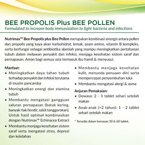 Nutrimax Bee Propolis Plus Bee Pollen 30s / Vitamin Daya Tahan Tubuh