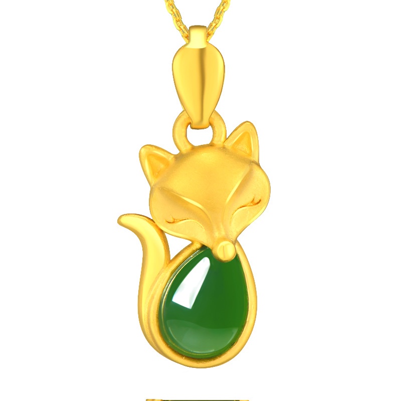 [Ready Stock]Fashion Gold Plated Emerald Fox Pendant Necklace