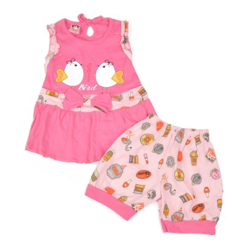 SETELAN BAJU ANAK PEREMPUAN MOTIF CUTE BIRD 1-2 TAHUN