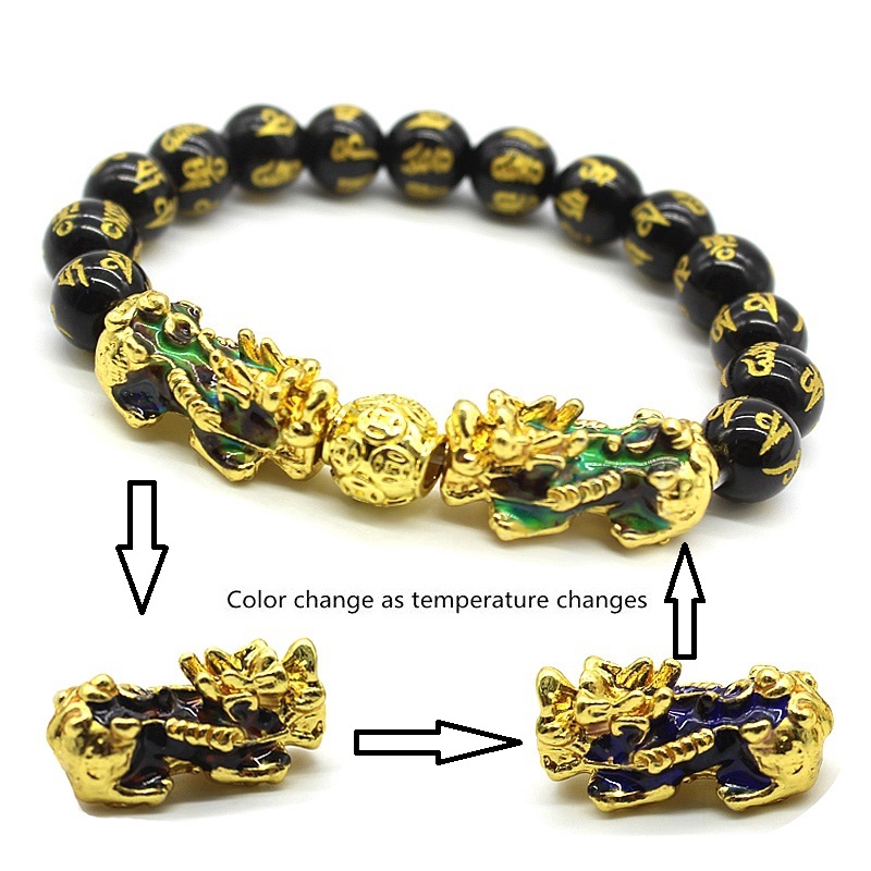 14mm Hand Carved Mantra Bead Bracelet with Color Change Pi Xiu