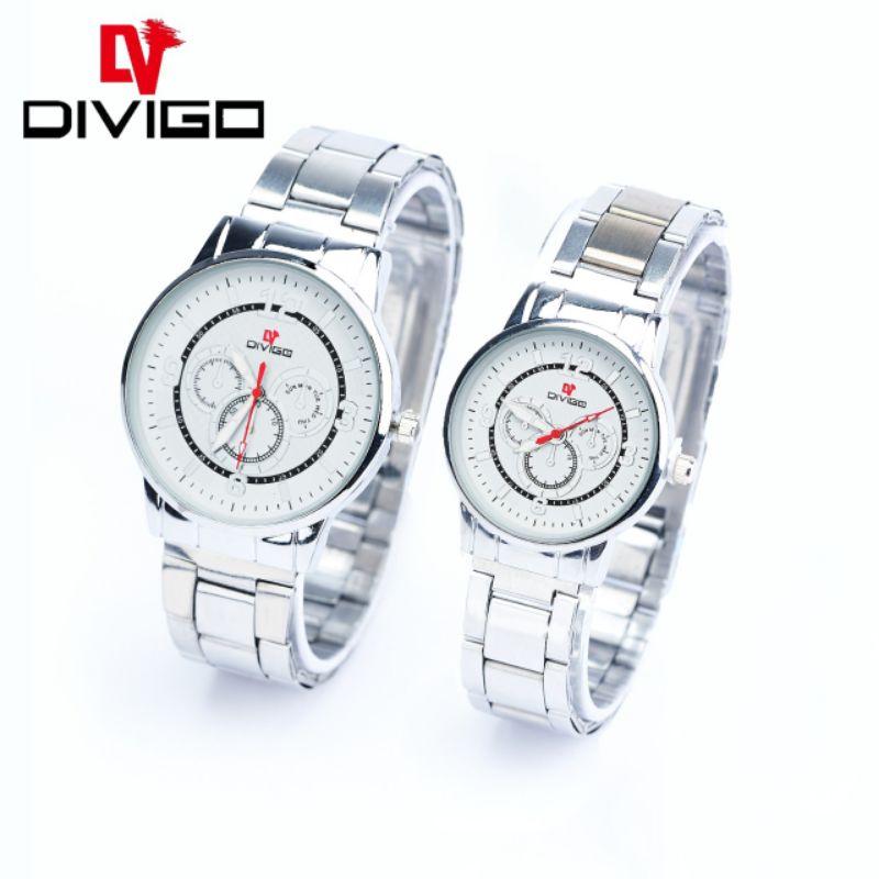 (Cod)Jam Tangan Couple Divigo Crono3 Variasi Strap Rantai/Stell(Dikirim Jakarta)