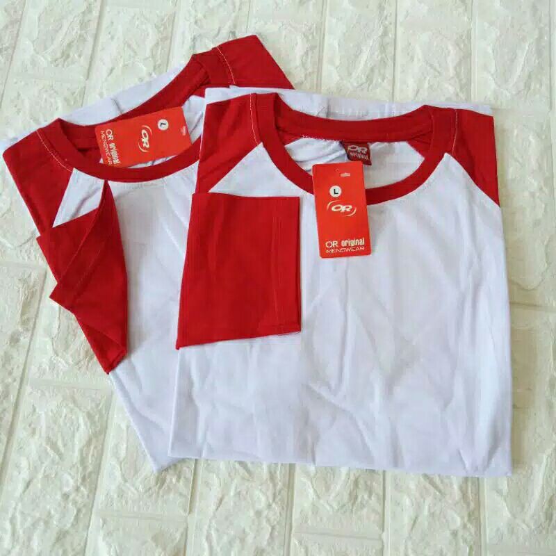 KAOS RAGLAN DEWASA MERAH PUTIH