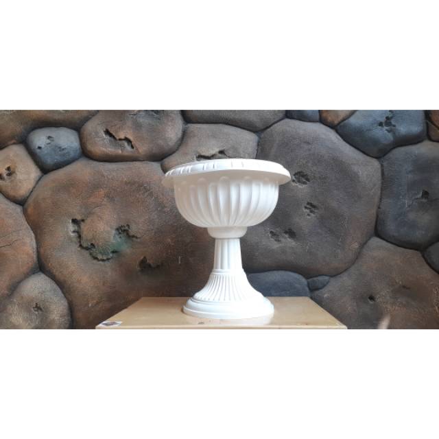 Pot bunga motif PIALA putih 38cm (tinggi)