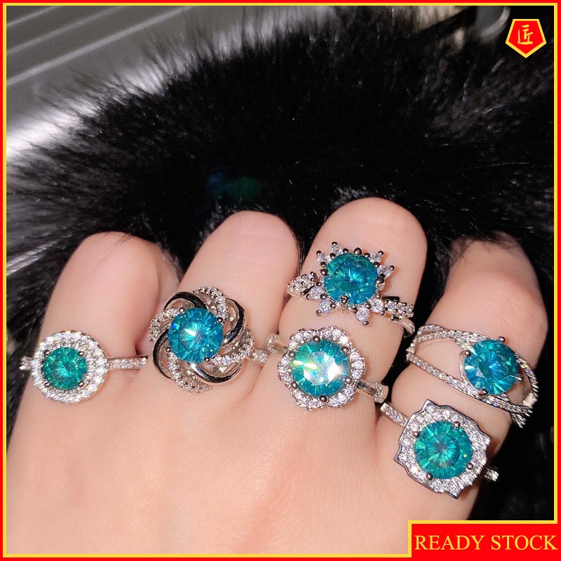 [Ready Stock]Creative Fashion Blue Green Moissanite Ring