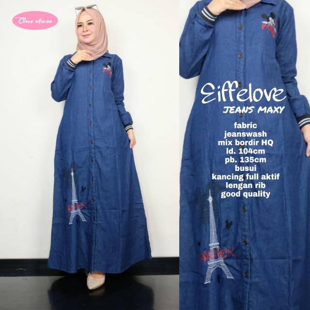 Dress Jeans Wanita Muslimah Gamis Jeans Eiffelove Maxy by One Store