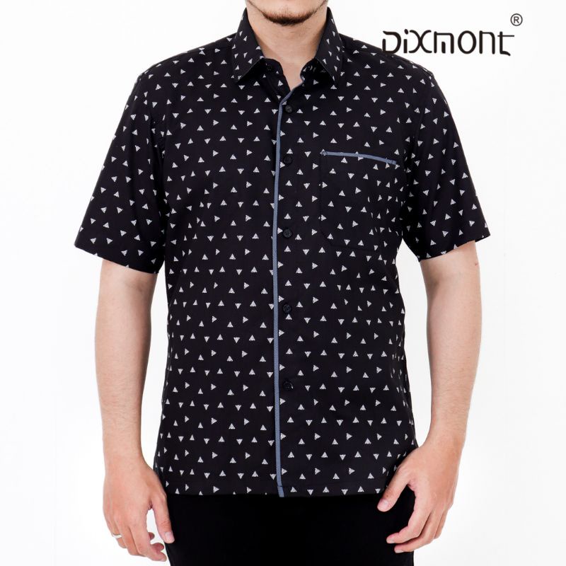 Dixmont Kemeja Pria Basic Formal Motif Lengan Pendek Hem MS00222