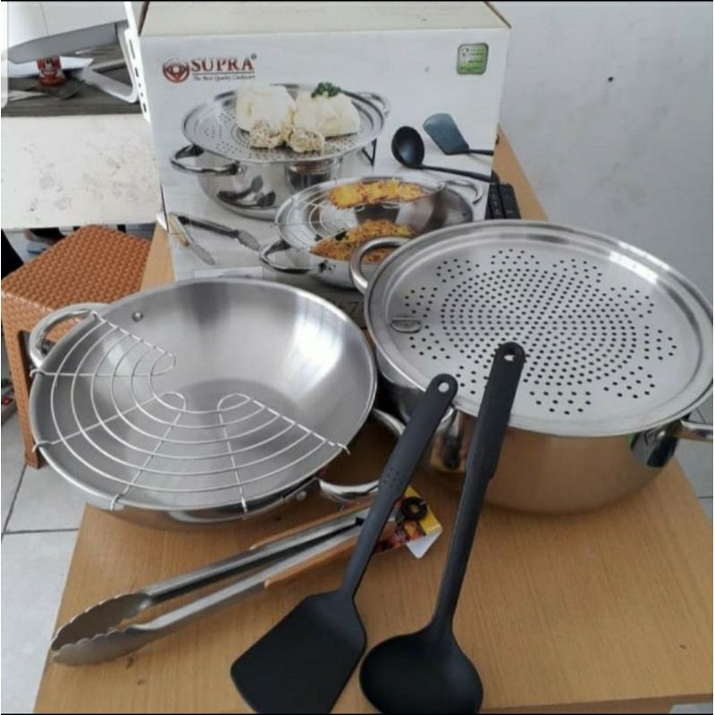 panci SUPRA superpot 7in1 32cm. Steamer Kukusan Klakat Serbaguna