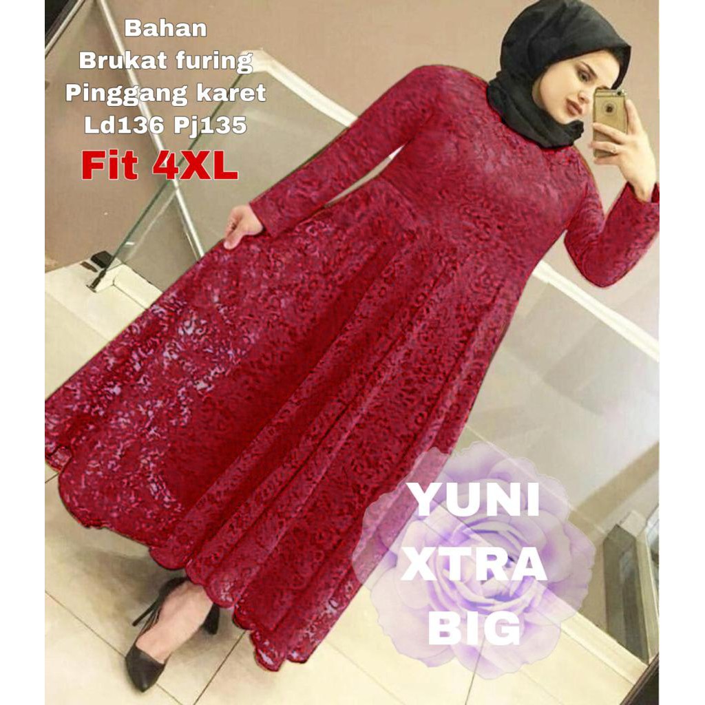 INDOBEST BRUKAT 4XL / 5XL XL  BIG SIZE XTRA / GAUN PESTA / YUNI DRESS GOOD QUALITY GAMIS