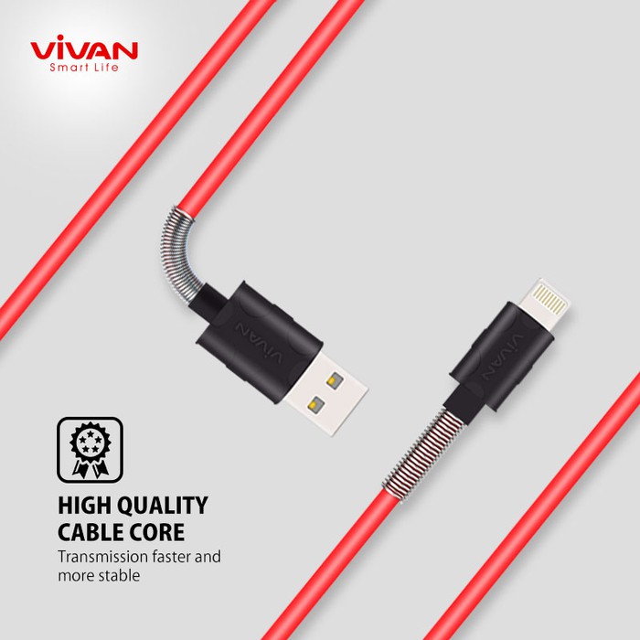 VIVAN FL100 2.4A 1M Spring Lighting Data Cable for iPhone Series - Abu-abu Muda