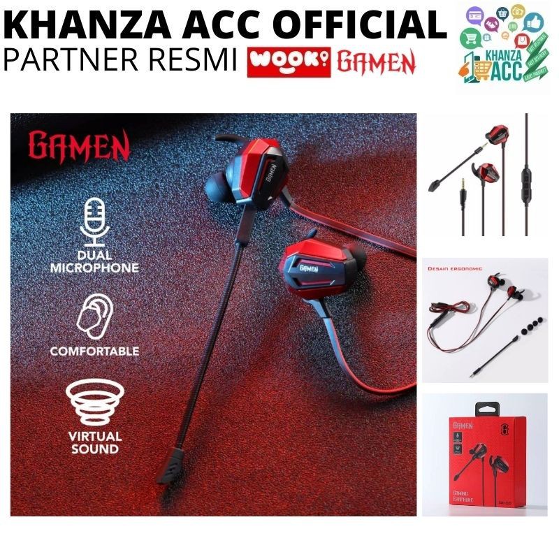 KHANZAACC Earphone Gamen GE100 Dual Microphone Virtual Stereo Surround Sound Inear Gaming Headset