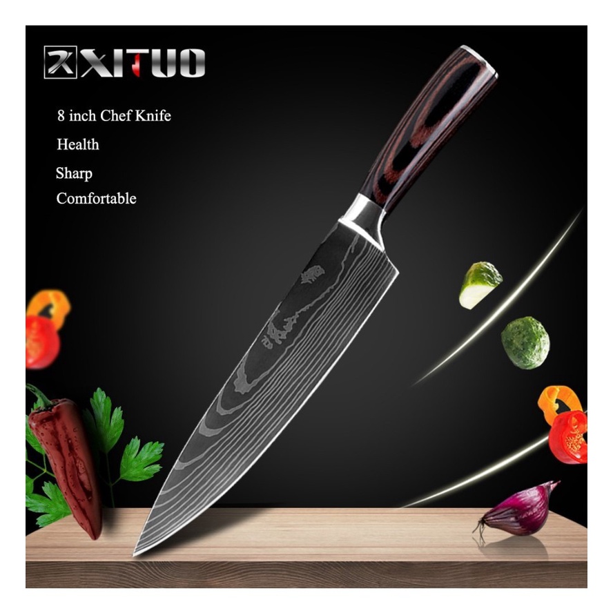 Mall Pisau Dapur Chef Damascus Pattern 8 Inch Chef Knife Masak