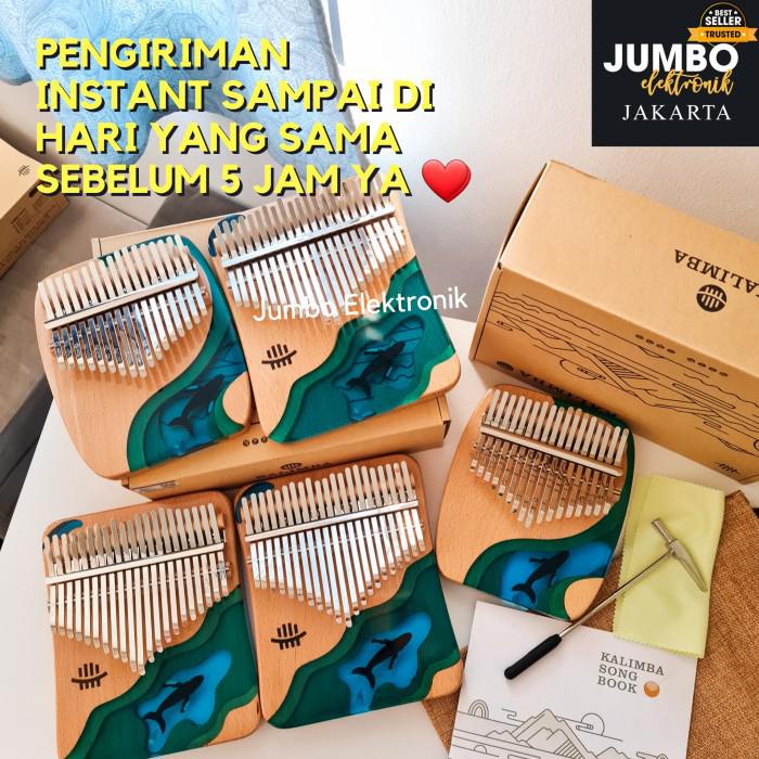 Tuk Hluru Kalimba 21 Keys Deep Blue Sea Whale Wood Resin Kalimba 21 Key
