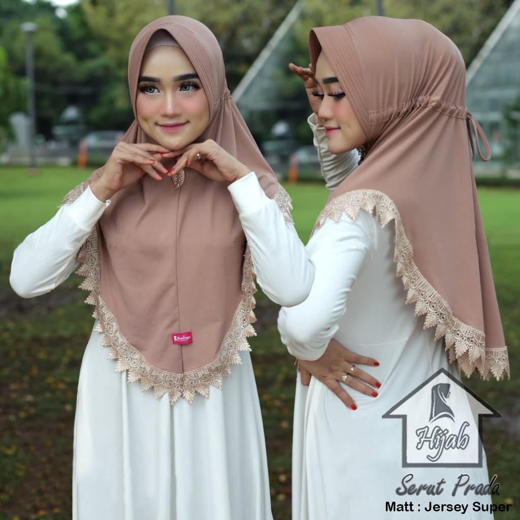 GROSIR Jilbab Instan Serut Prada Hijab Bergo Renda Import Terbaru dan Termurah RUMAH HIJA'B-Mocca