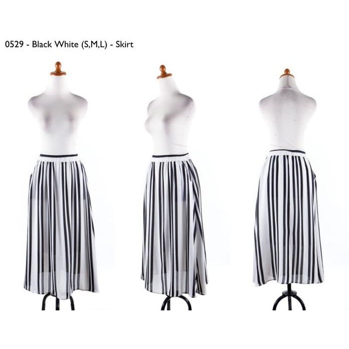 Cuci Gudang!! Bj-0529 Black White Stripe Long Skirt / Rok Panjang Hitam Putih