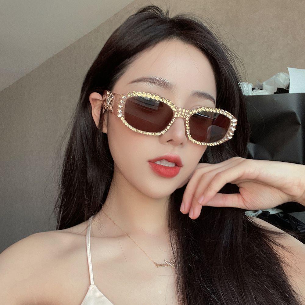 Mxbeauty Wanita Kacamata Hitam Street Wear Sederhana Pria Retro Spectacles Berlian Imitasi Perlindungan Mata Lebar Kaki Kacamata Hitam