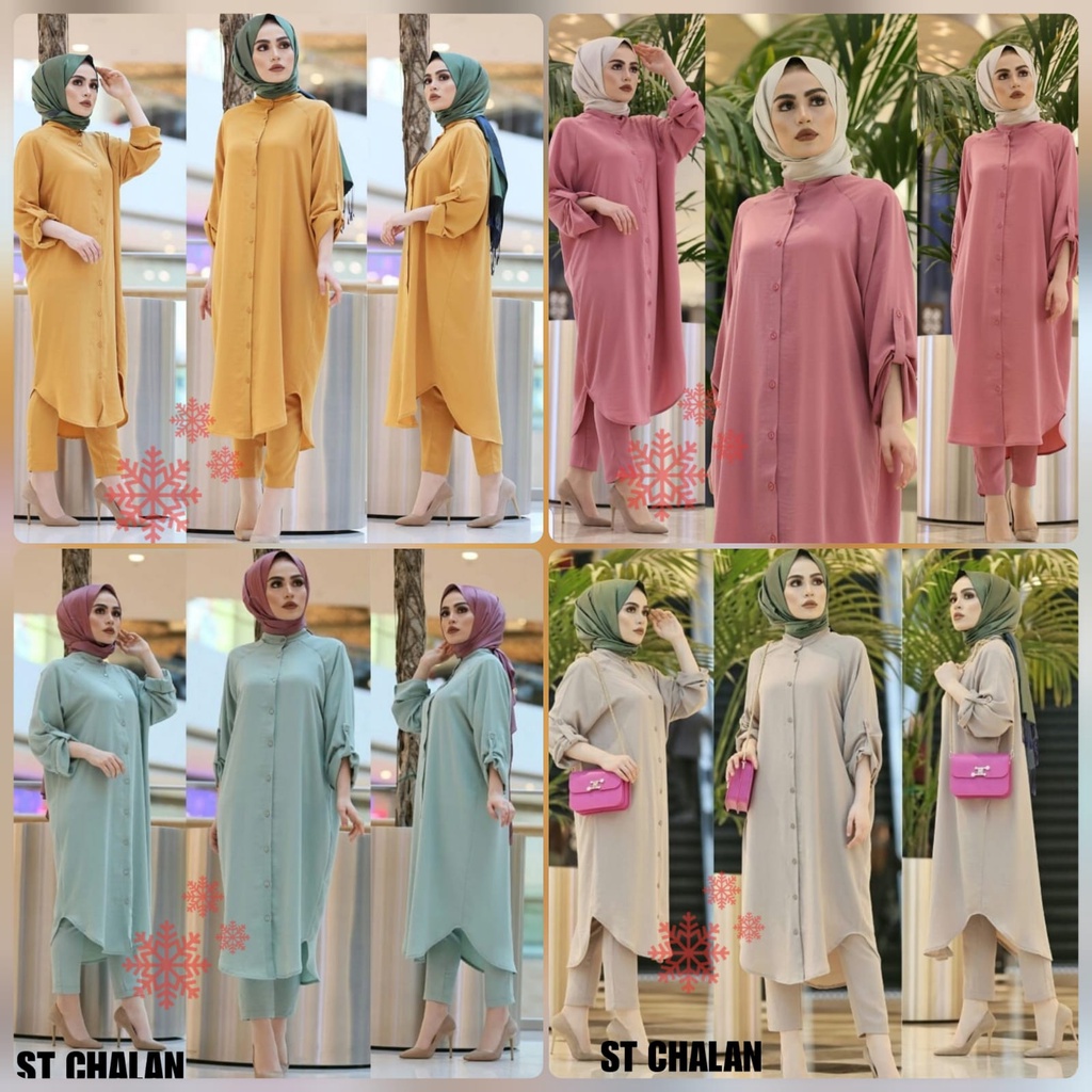 SET CHALAN FASHION PAKAIN WANITA SETELAN TUNIK DAN CELANA MOSCREPE VSHM