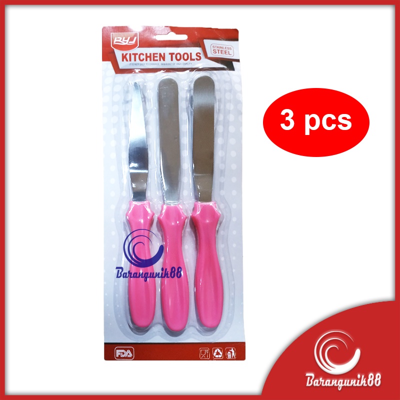 Spatula Hias Kue Tart 3 pcs Pisau Deco Cake Stainless