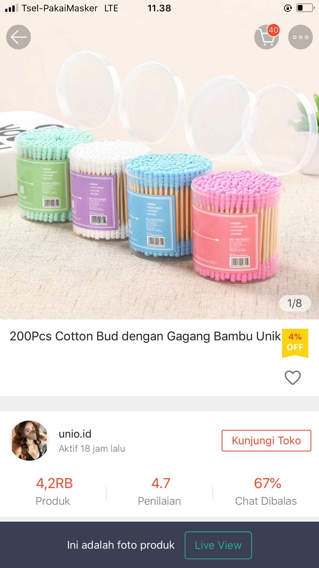 200pcs Cotton Bud Dengan Gagang Bambu Unik