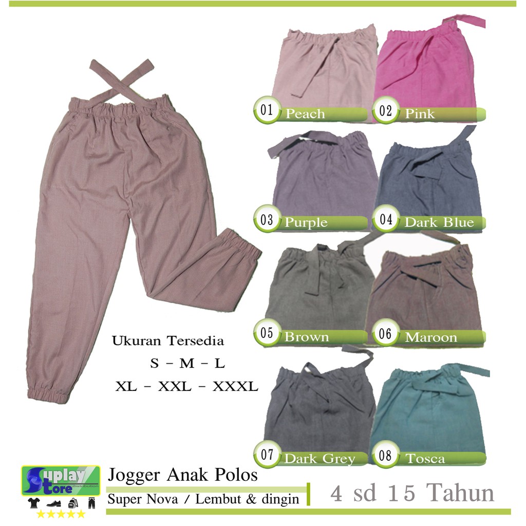  Celana  Jogger  Anak  Perempuan  Polos usia 4 sd 15 tahun 