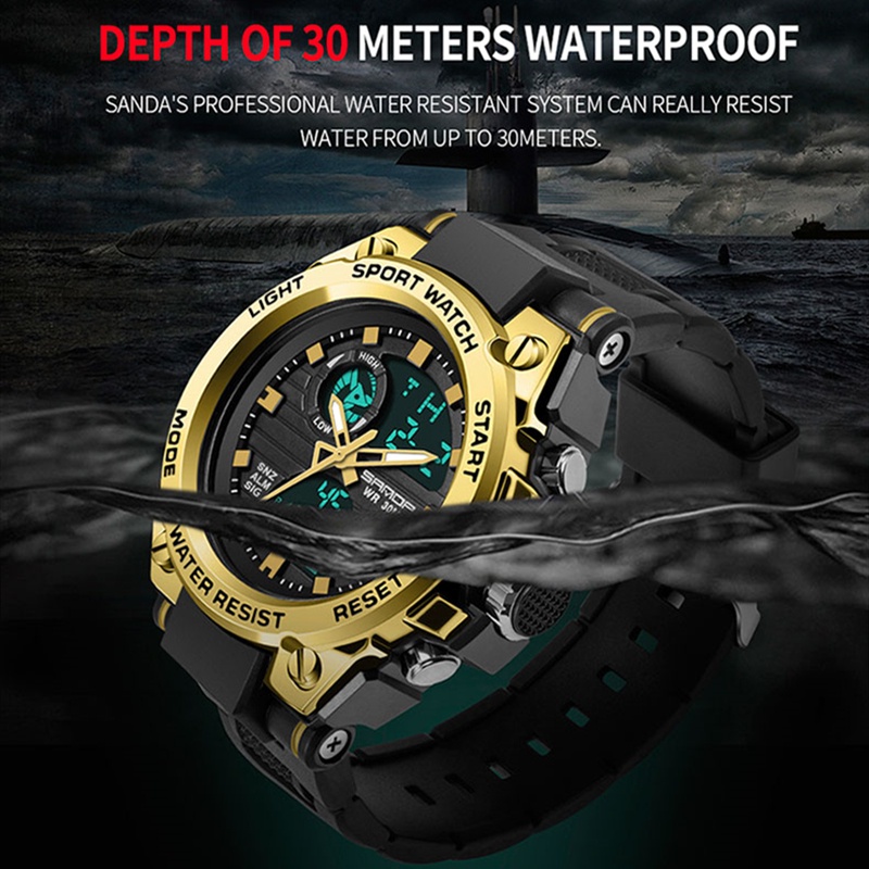 【COD】Jam Tangan Pria SANDA 739 Tahan Air Multifungsi Mewah Militer Olahraga Tangan Water Resistant Jam  Digital Analog Tali Rubber Chronograph 50M/ Free Baterai