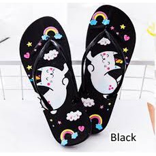 Sandal Jepit Spon Motif Lucu Kucing Pelangi Strawberry Anti Slip Murah-Kucing Hitam