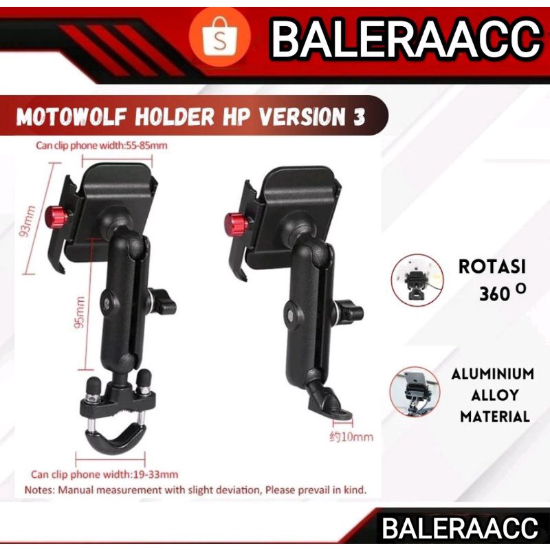 Motowolf Holder Handphone Version 3 Holder Hp 360 Derajat Motowolf V3 - Stang Dan Spion Motor Nmax Pcx Adv Vario Fazzio Scoopy Xmax Aerox DLL