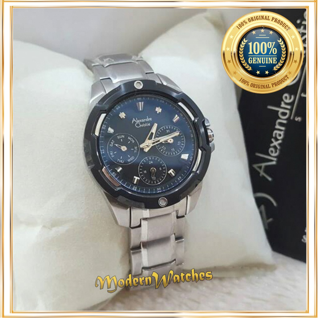 Jam Tangan Wanita Original Alexandre Christie AC 6305 Black Silver Hitam Alexander Sport Cewek