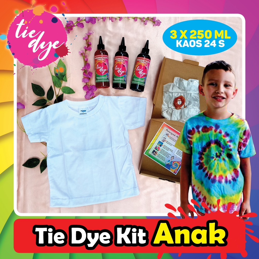 Tie Dye Kit Anak / Paket Tie Dye anak / Pewarna Tie Dye / Pewarna Kaos 250 ml Cair / Kaos 24s