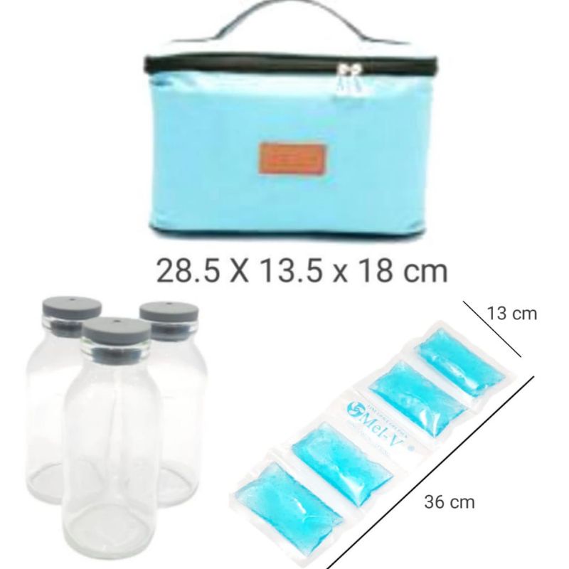 COOLER BAG AVIACELLO FULL FOIL +  BLUE ICE GEL line + 3 botol asi 100ml (ACL68) JKT