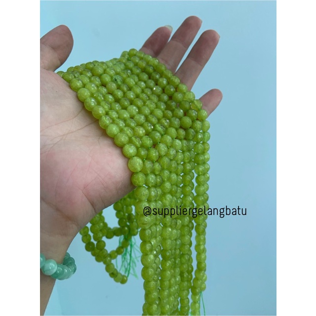 GREEN LIME AGATE FACETED BEADS 8mm cutting kuning hijau gelang kalung