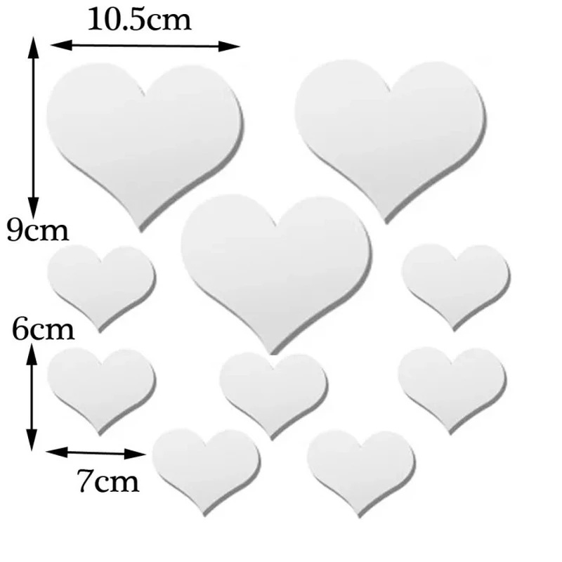 10pcs / Set Stiker Dinding Decal Desain Love Heart Dengan Efek Cermin, Dapat Dicopot