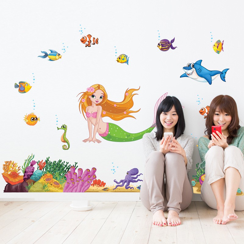 RELIZA Wall Sticker / Stiker Dinding IKAN FISH KAMAR MANDI TOILET HIU SHARK MERMAID JM7292