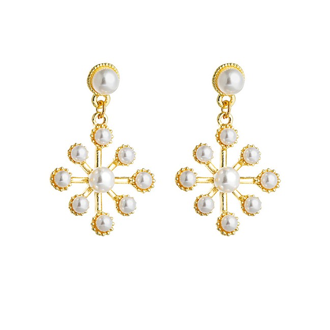 LRC Anting Tusuk Fashion Color Mixing Pearl Ice Flower Geometric Alloy Earrings K698763