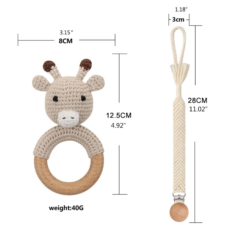Mary 4pcs / Set Mainan Rattle Teether Bentuk Jerapah Kartun Bahan Kayu Untuk Bayi