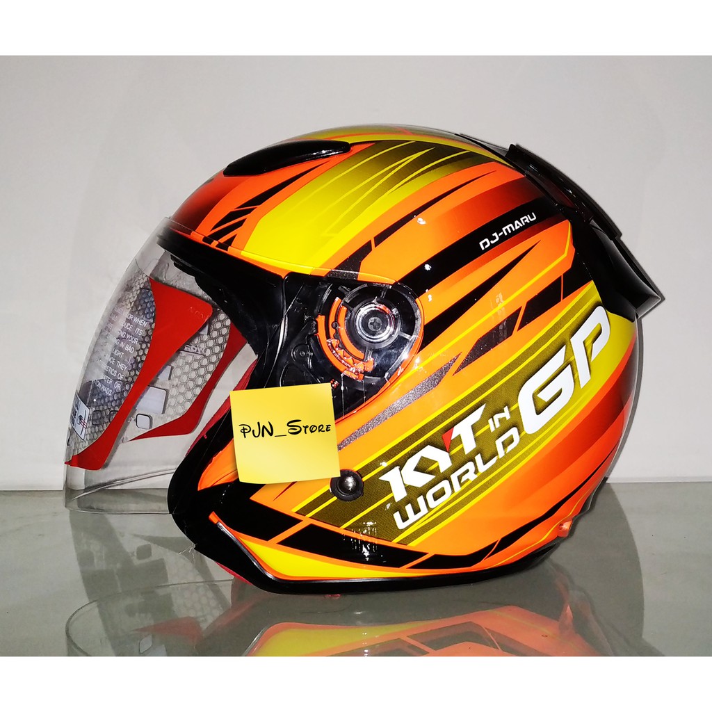 HELM KYT DJ MARU ORIGINAL MOTIF WORLD GP #2 RED FLUO - YELLOW