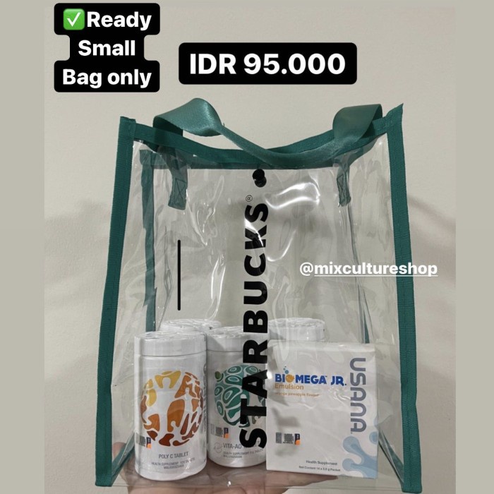 

✨ BISA COD ✨ Starbucks Bag plastic material (Green ) - Small