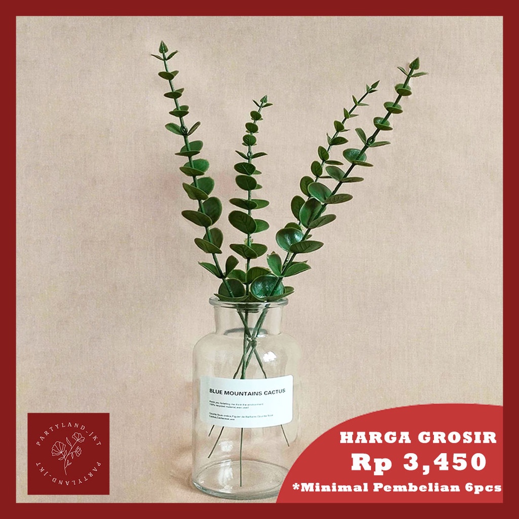 Artificial Flower Bunga Flocking Eucalyptus Stem Green Tanaman Palsu Plastik Hiasan Meja Rumah