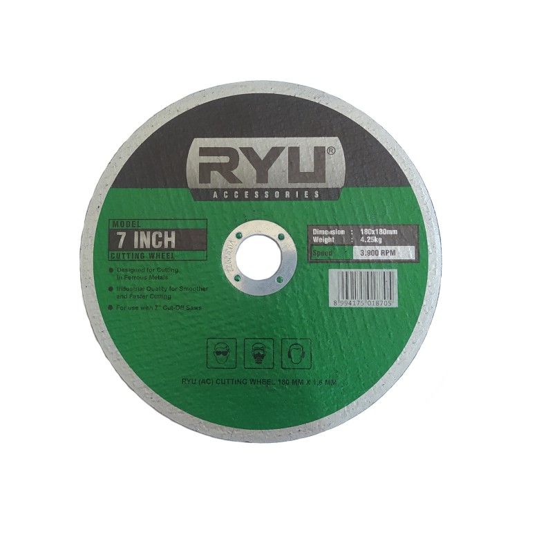 RYU Batu Potong Besi 7 inch 4 inch Cutting Wheel 180 mm x 1,6 mm / Cutting Wheel 7&quot; 4&quot; / Mata Gerinda 180 x 1,6 Mm / Pisau Potong Mesin Cut Offryu