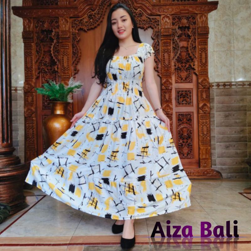 Dress Daster Canda Panjang Motif Bunga Janda Bolong Lengan Pendek Rayon Super Premium Bali Terbaru K
