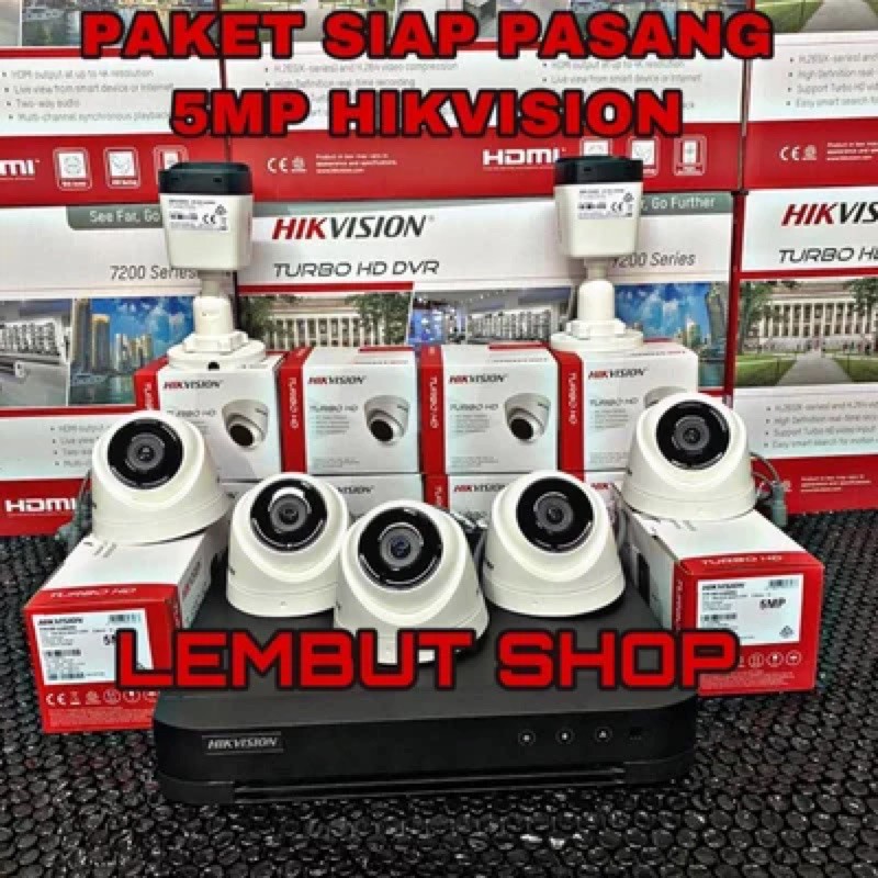 PAKET KAMERA CCTV HIKVISION 5MP 7 CAMERA 8 CH CHANNEL FULL HD KOMPLIT TINGGAL PASANG 8ch 8channel