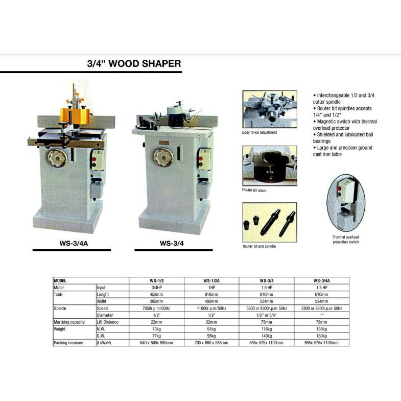 OSCAR WS 3/4 - Mesin Spindle Duduk Meja Wood Shaper Mesin Profil Kayu OSCAR WS 3/4 A