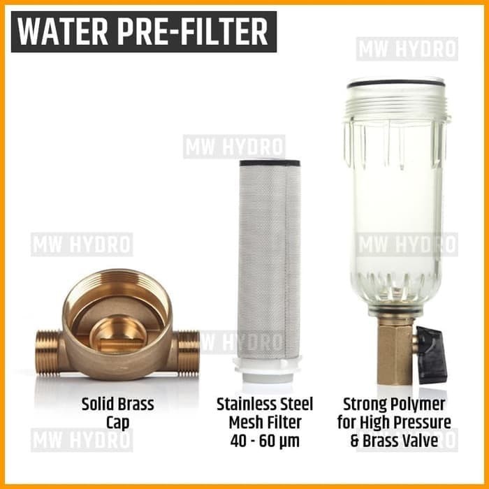 Whole House Water Pre Filter with Backwash, Brass 3/4&quot; Male Thread