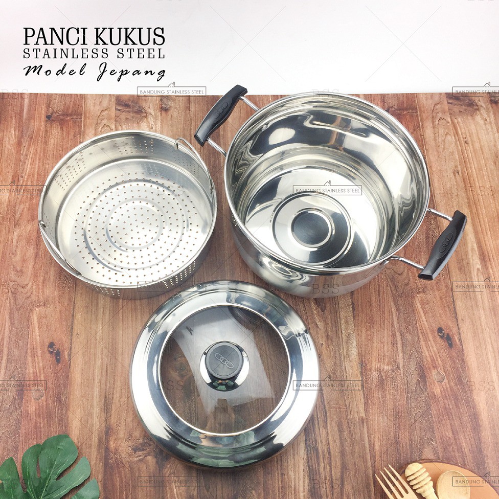 Panci Steamer Kukus 24cm 26cm 28cm Model Jepang Tinggi Tebal Stainless Steel