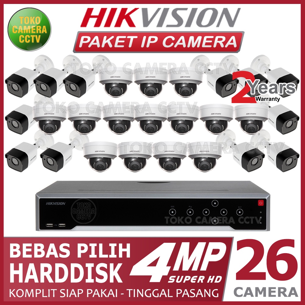 PAKET IP CAMERA HIKVISION 4MP 32 CHANNEL 26 KAMERA